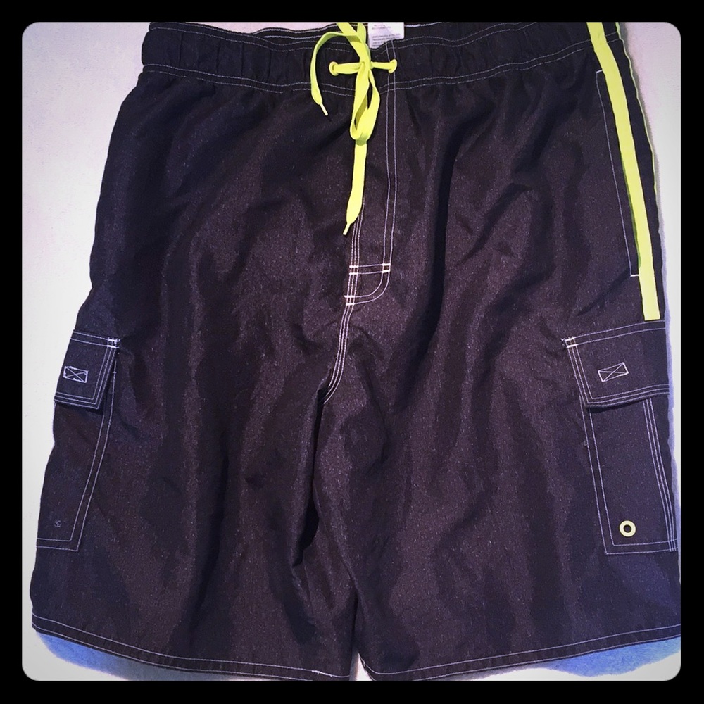 Laguna Men's Cargo Swim Trunks Grey Black Highlighter Yellow Size Large